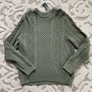 NWT $168 Polo Ralph Lauren Cable Knit Olive Green Fisherman Knot Sweater Mens L
